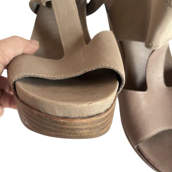 Eileen Fisher Shoes Womens Size 10 Taupe Wedge Sandals Platform Leather Elastic - Picture 10 of 12